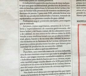 CERVEZA SANFRUTOS SE ENCONTRÓ CON LAS PUERTAS CERRADAS EN EL EVENTO DE LA SEMANA DE LA COCINA DE SEGOVIA